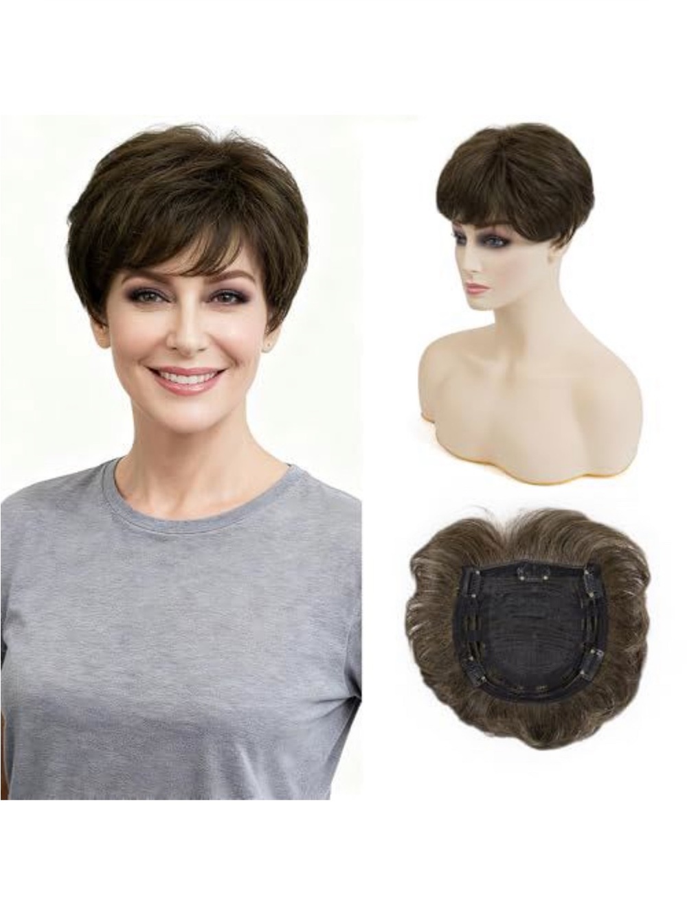 Short Pixie Hair Topper for Women - Brown